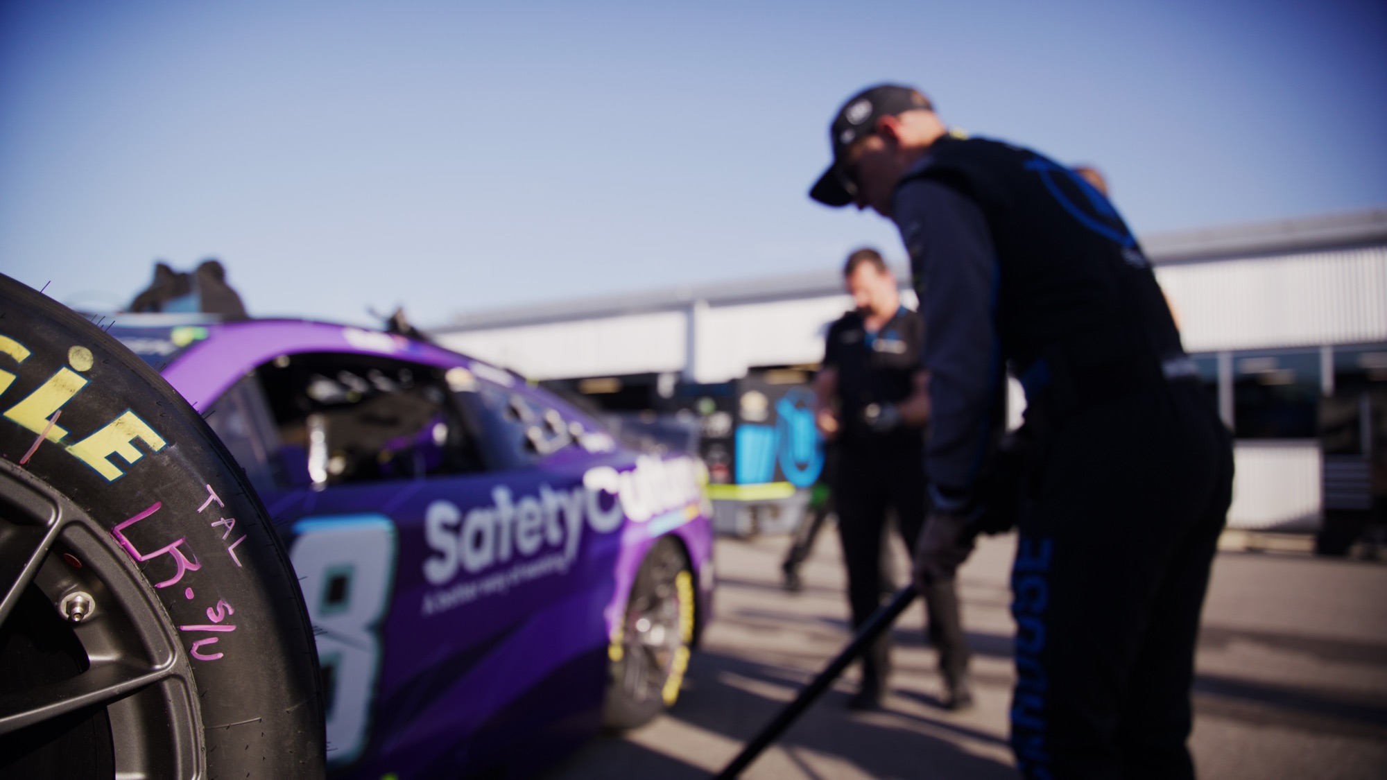 NASCAR pit lane at Talladega — SafetyCulture × Trackhouse Racing shoot